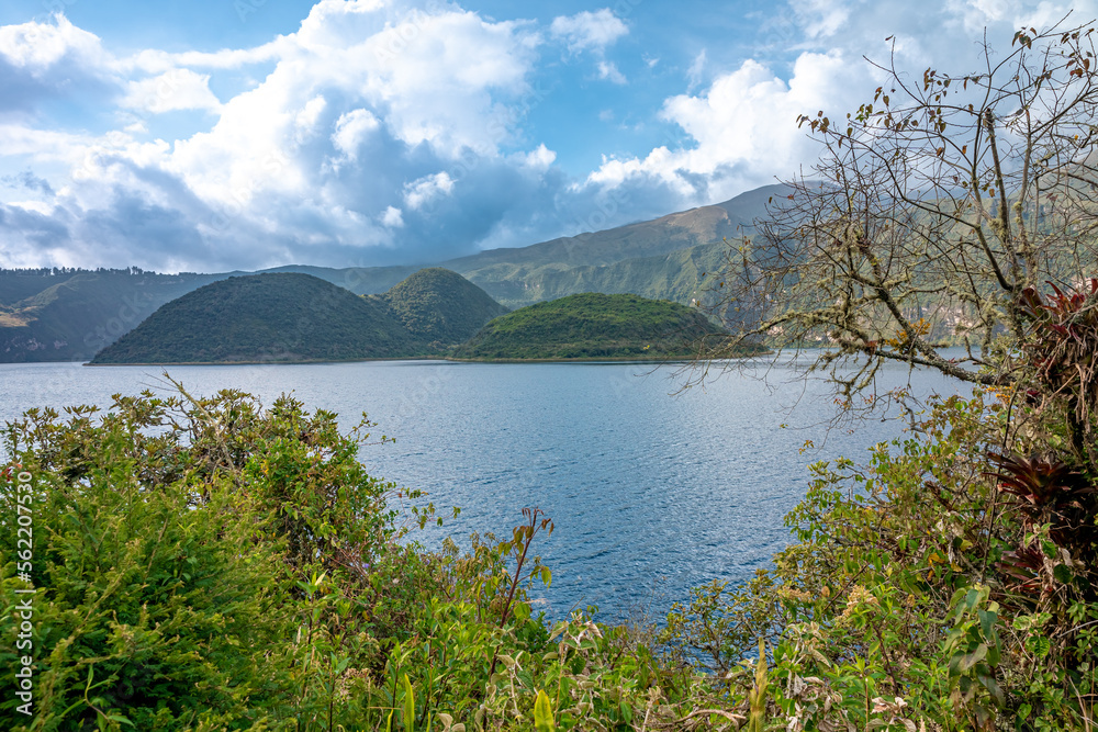 Cuicocha crater lake at the foot of Cotacachi Volcano in the Ecuadorian Andes. Cuicocha crater lake at the foot of Cotacachi Volcano in the Ecuadorian Andes.