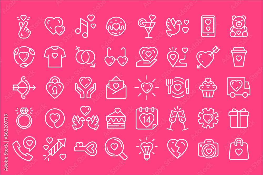 Valentines Day Icons. Happy valentine day related icons. Minimal thin line web icon set. Outline icons collection