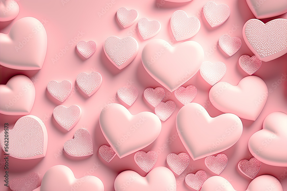 Abstract Valentine's day background with heart shapes. Pink backdrop. Generative AI
