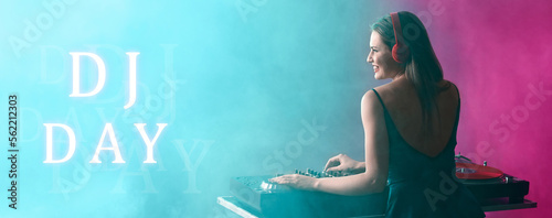 Female dj playing music in ...