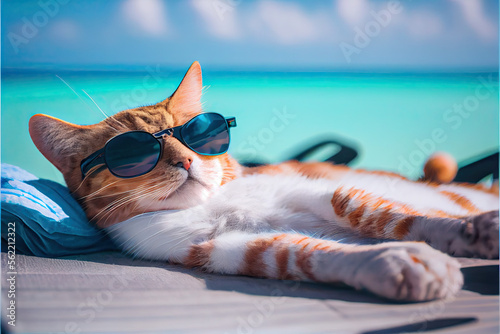 Cat sleeping on the beach - Generative AI