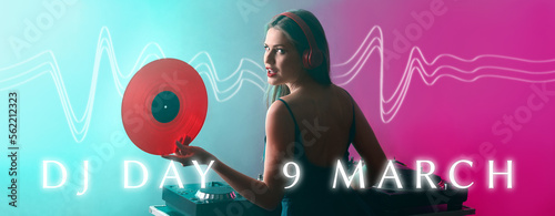 Female dj playing music in ...