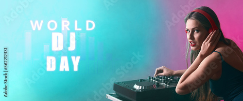 Female dj playing music in ...