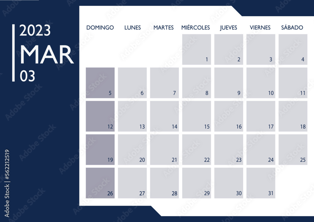 Calendario Planificador 2023 en Español - Tamaño A4 - Mes de Marzo ...