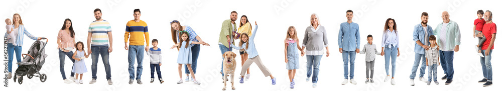 Set of happy families on white background