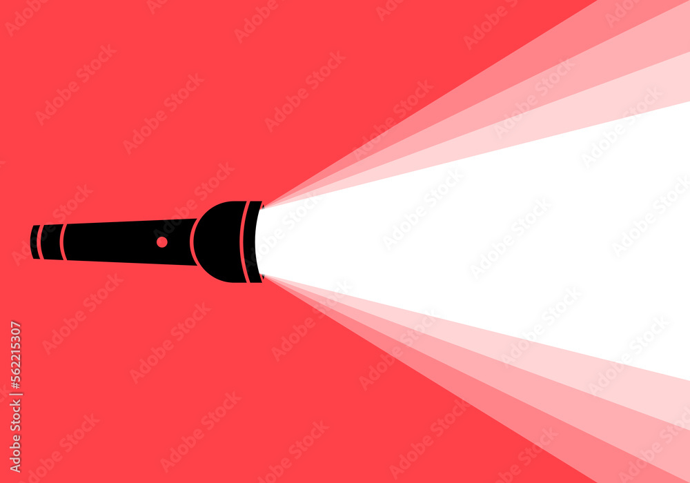 Flashlight or torch lighting up background, flat style, Vector