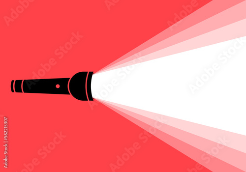 Flashlight or torch lighting up background, flat style, Vector illustration image. 