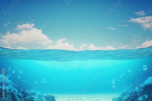 Seascape half water half sky turquoise generative AI