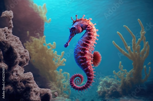 Sea horse in tropical underwater scene Generative AI photo