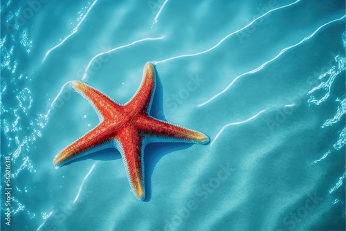 Red starfish and turquoise water near shore generative AI photo