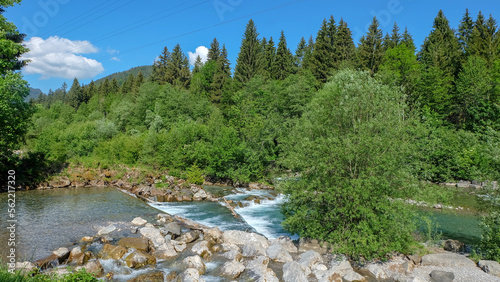 Illerursprung bei Oberstdorf im Sommer Fluss Tettach und Breitach fliessen zusammen