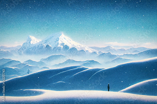 A Snow-Covered Mountain Range in Winter Time. Generative AI Illustration