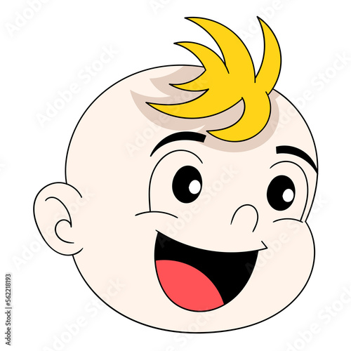 the head of the baby boy is laughing happily at life