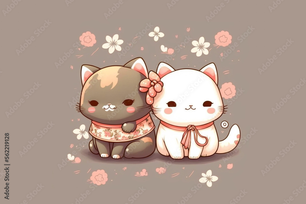 kawaii cat, kawaii anime Stock Illustration