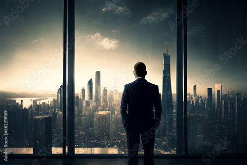 Businessman overlooking a mega city, generative AI