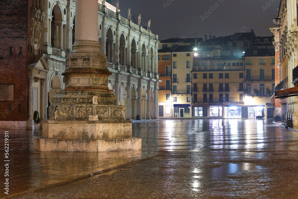 main square of the city of VICENZA in Italy during the thunderstorm