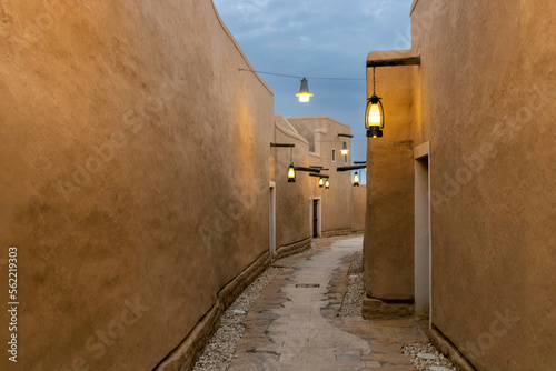 A street with lanterns in At-Turaif UNESCO World Heritage site, Diriyah, Saudi Arabia