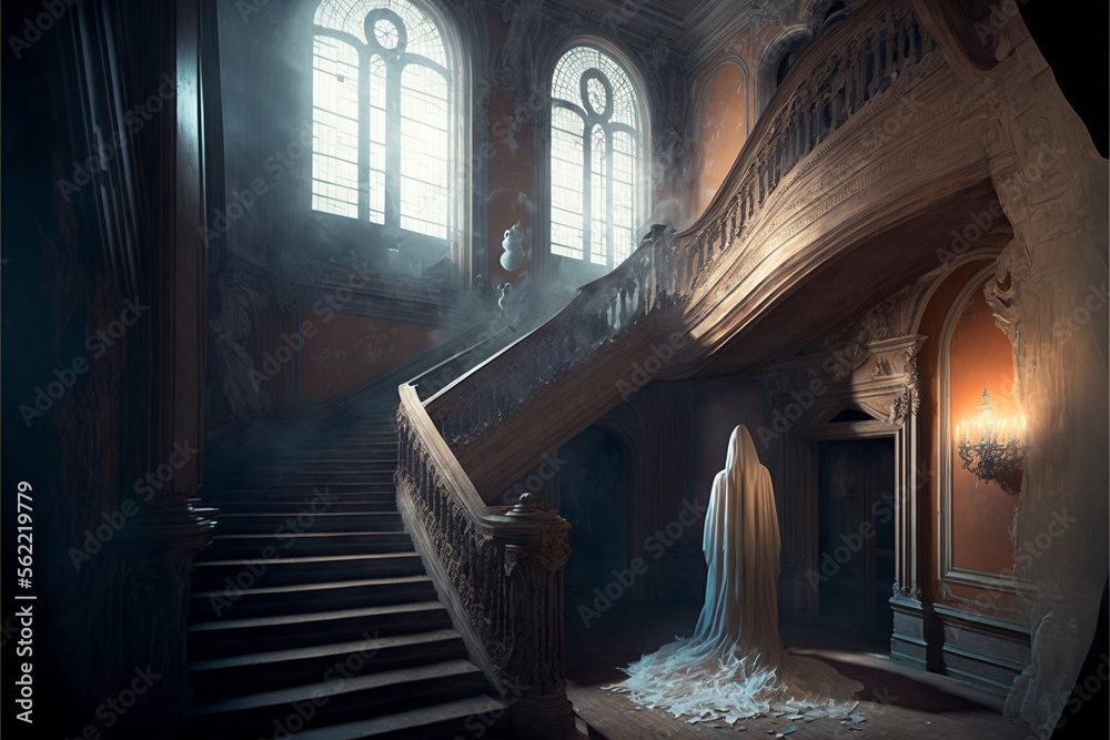 A ghost haunting an abandoned mansion searching for a way Superb anime and  D&D style. Stock Illustration | Adobe Stock