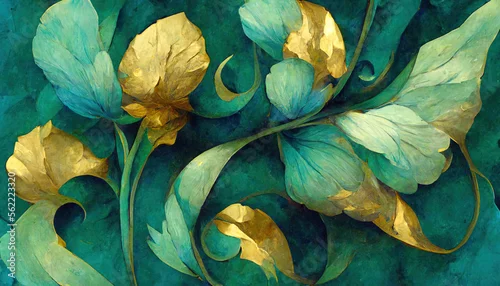 Obraz Elegant floral background in Art Nouveau style. Abstract retro decorative flower design. Generative AI.