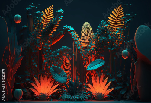 Ai-Generated Abstract Neon Jungle: An 8K Render of a Futuristic, Colorful, and Surrealistic Scene