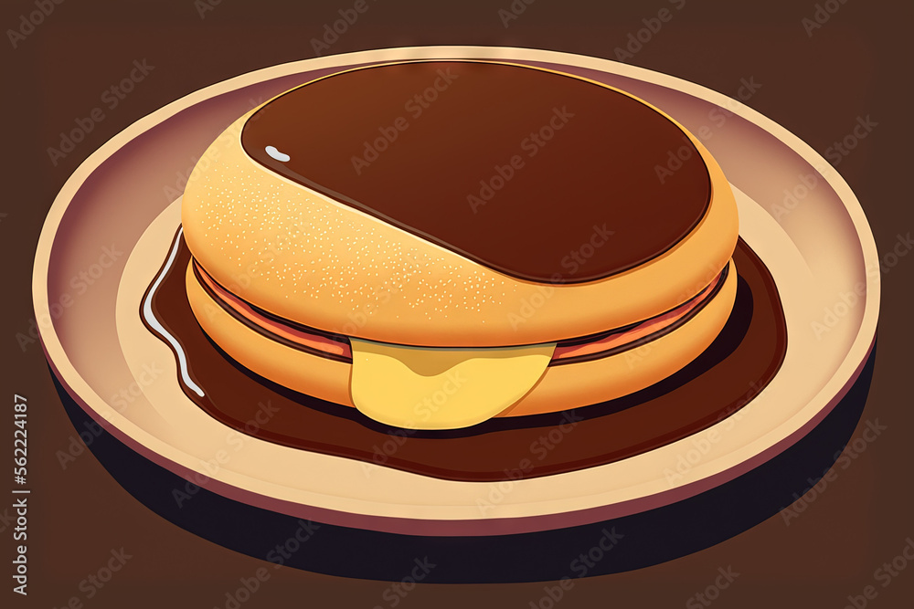 Dorayaki. Japanese bean pancake with red bean jam. Generative AI