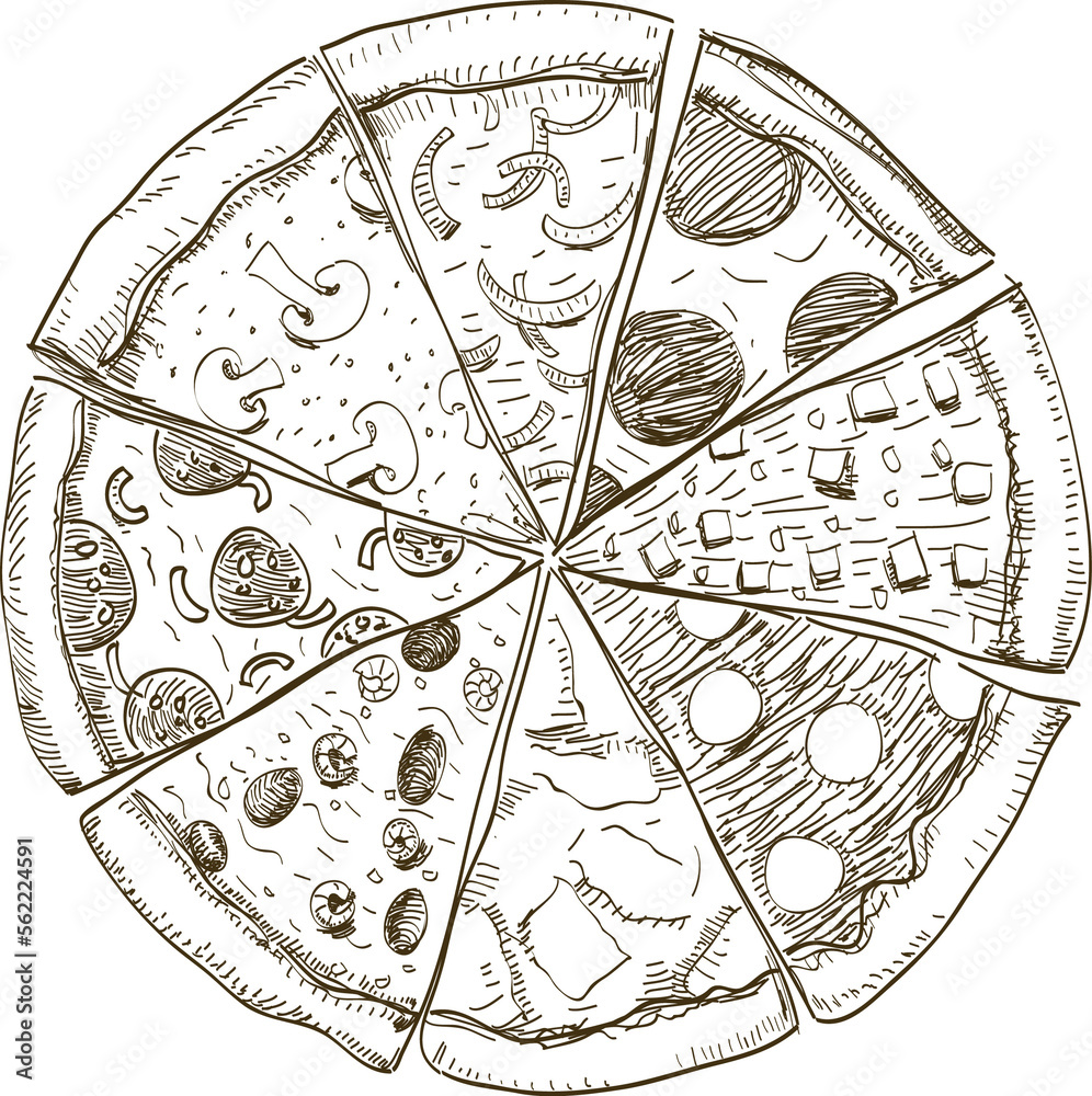 illustration italian food pizza isolated detoured