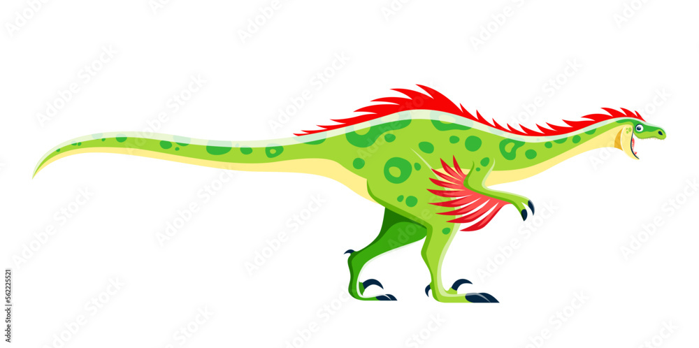 Fototapeta premium Cartoon Raptor dinosaur character. Prehistoric reptile, paleontology lizard or cute dinosaur with feathers. Mesozoic era monster, ancient wildlife isolated creature or extinct animal vector personage