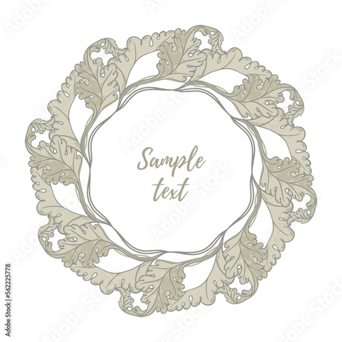 Floral Frame isolated on white background. Silhouette circle of leaves. Flora...