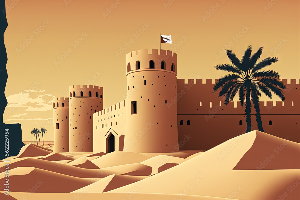 Zubarah Fort (Al Zubara) in Qatar's north eastern deserts, Middle East. Generative AI