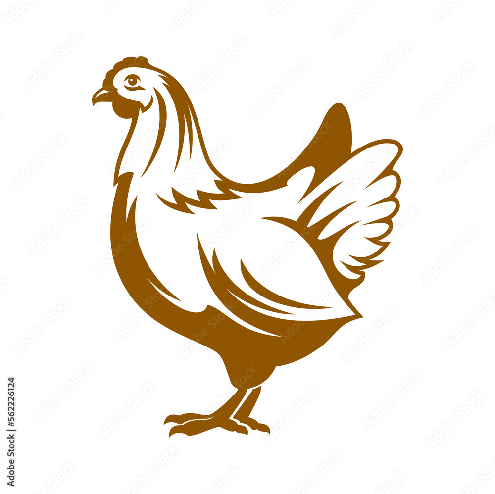 Hen icon. Chicken farm and poultry. Organic farming and agriculture vector  symbol, meat and eggs products market or grocery store graphic label, icon  with isolated hen bird, broiler chicken Stock Vector |