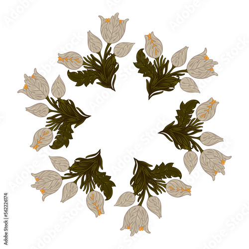 Floral Frame isolated on white background. Silhouette circle of leaves. Flora...
