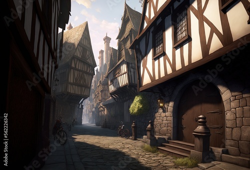 Background ranger in parallax on a medieval street Generative AI photo