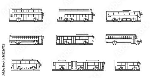 Fototapet City, travel and school bus line icons