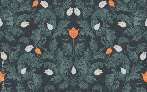 Floral vintage seamless pattern for retro wallpapers. Enchanted Vintage Flowers. Arts and Crafts movement inspired. Design for wrapping paper, wallpaper, fabrics and fashion clothes.
