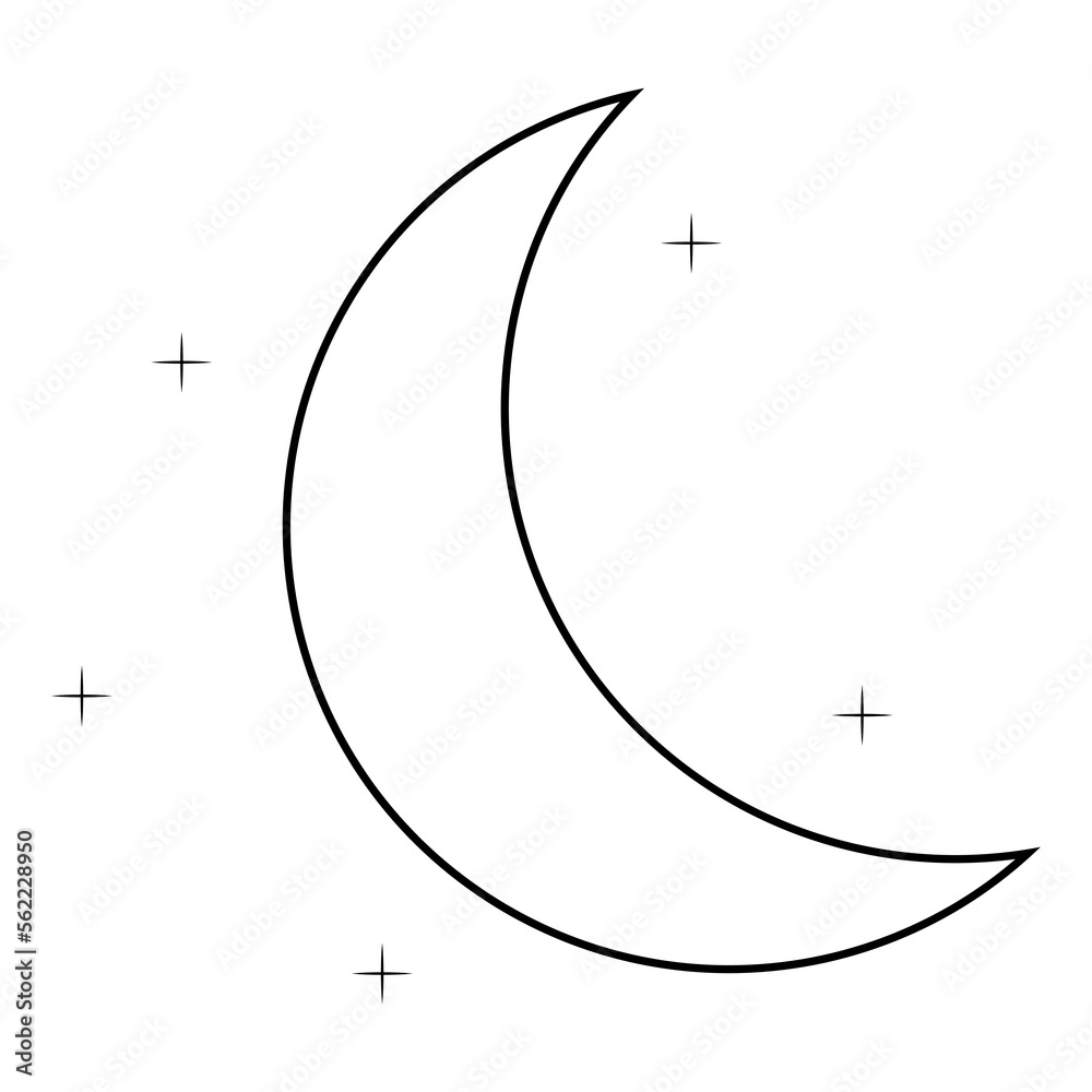 Simple weather icon with half moon or waning crescent with stars ...