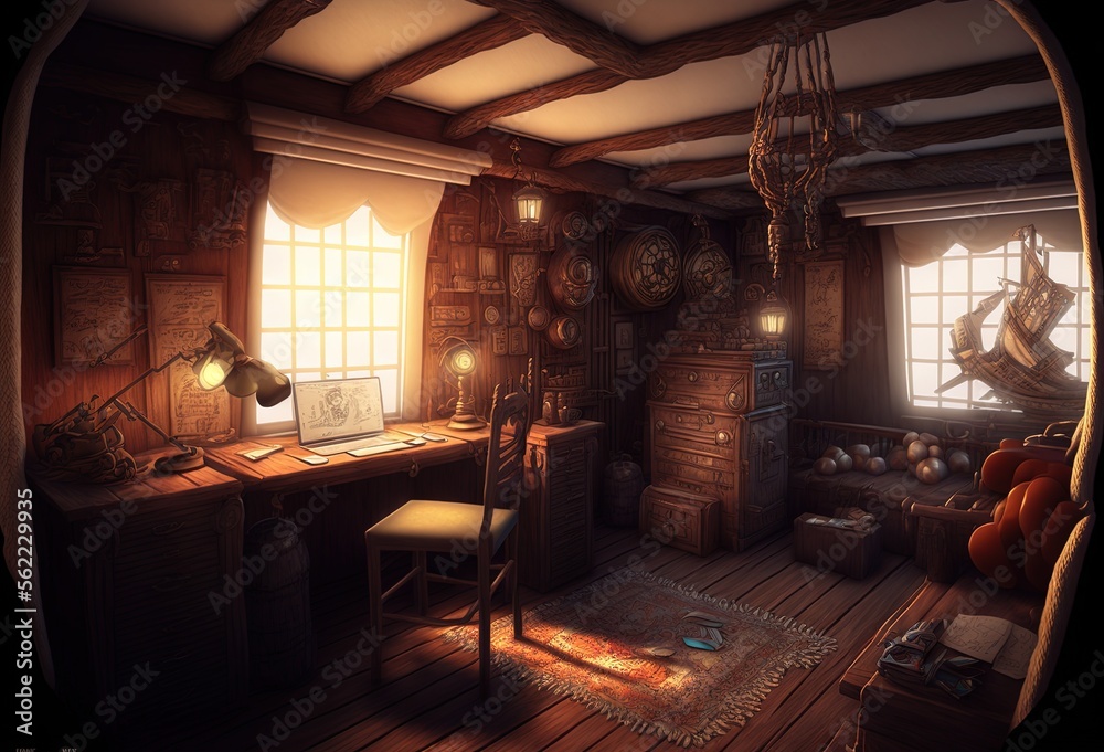 Interior of the Captain's Cabin on a Pirate Ship Generative AI Stock ...