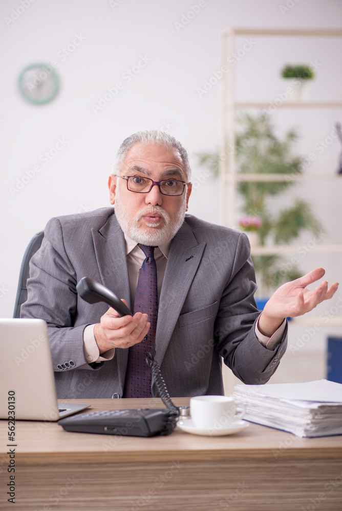 Old male employee working in the office