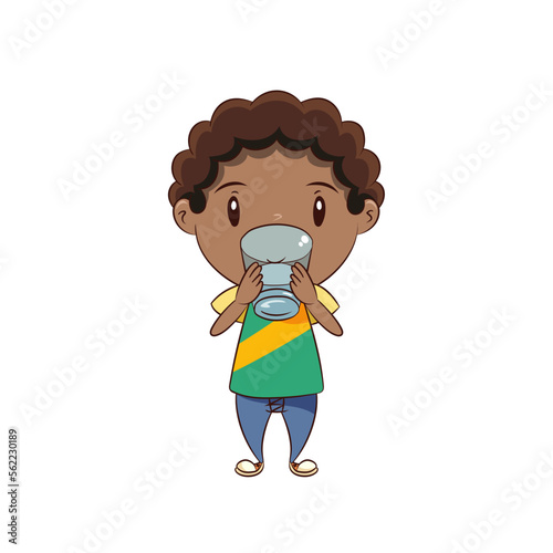 Boy drink water thirsty cute child 