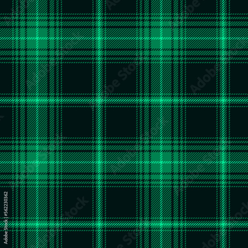 Classic tartan, plaid pattern with luminous cool green over dark field