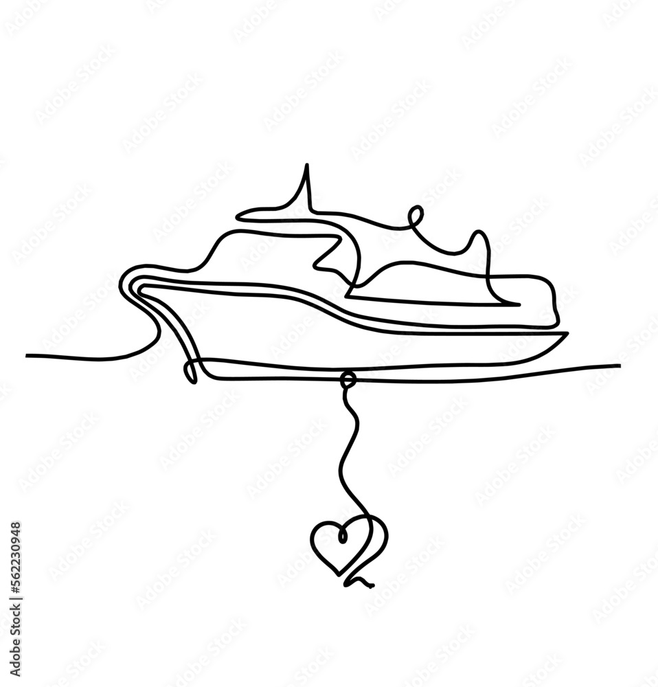 Abstract boat with heart as line drawing on white background. Vector Abstract boat with heart as line drawing on white background. Vector