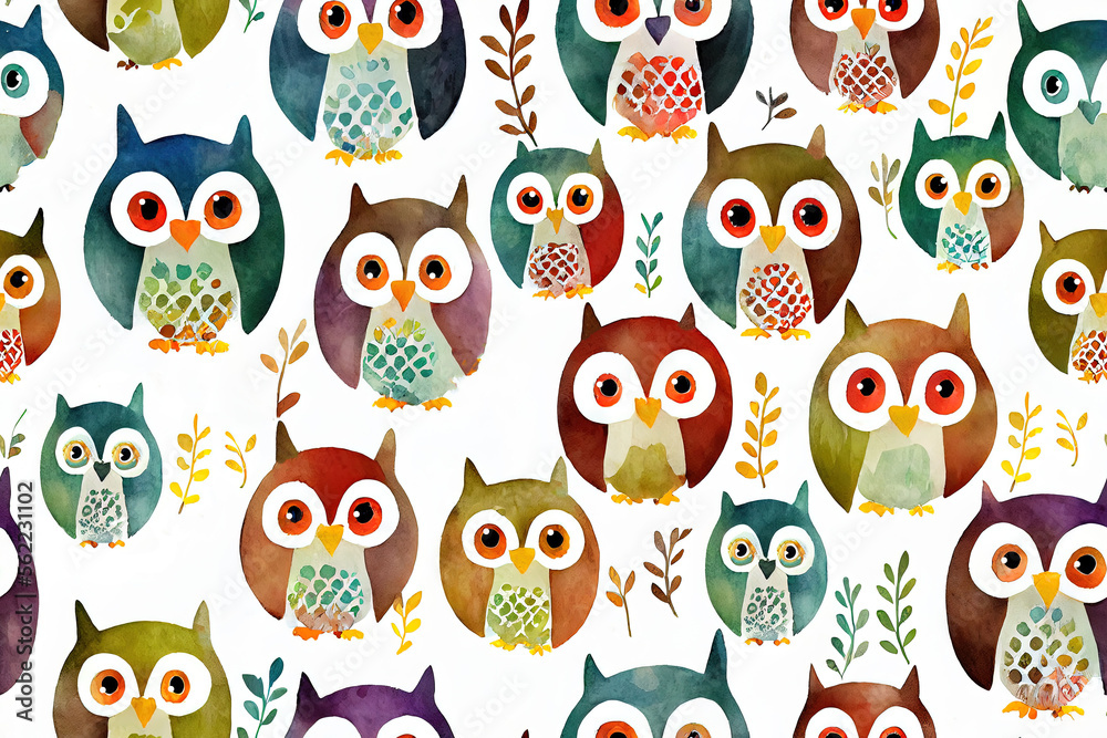Naklejka premium seamless pattern with woodland creatures. The animals of the forest, owl. Generative AI