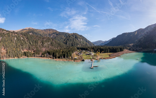 Lake Weissensee in Carinthia. Jetty at the east riverbank close to Stockenboi. photo