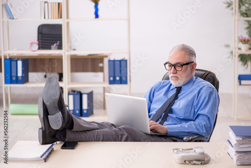 Old male employee working in the office