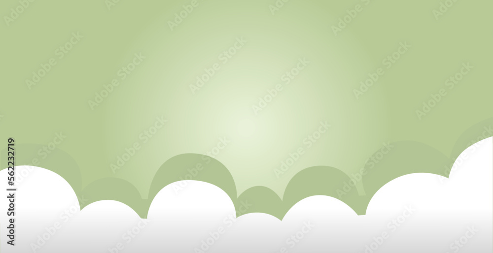 Green background with clouds vector illustration.
