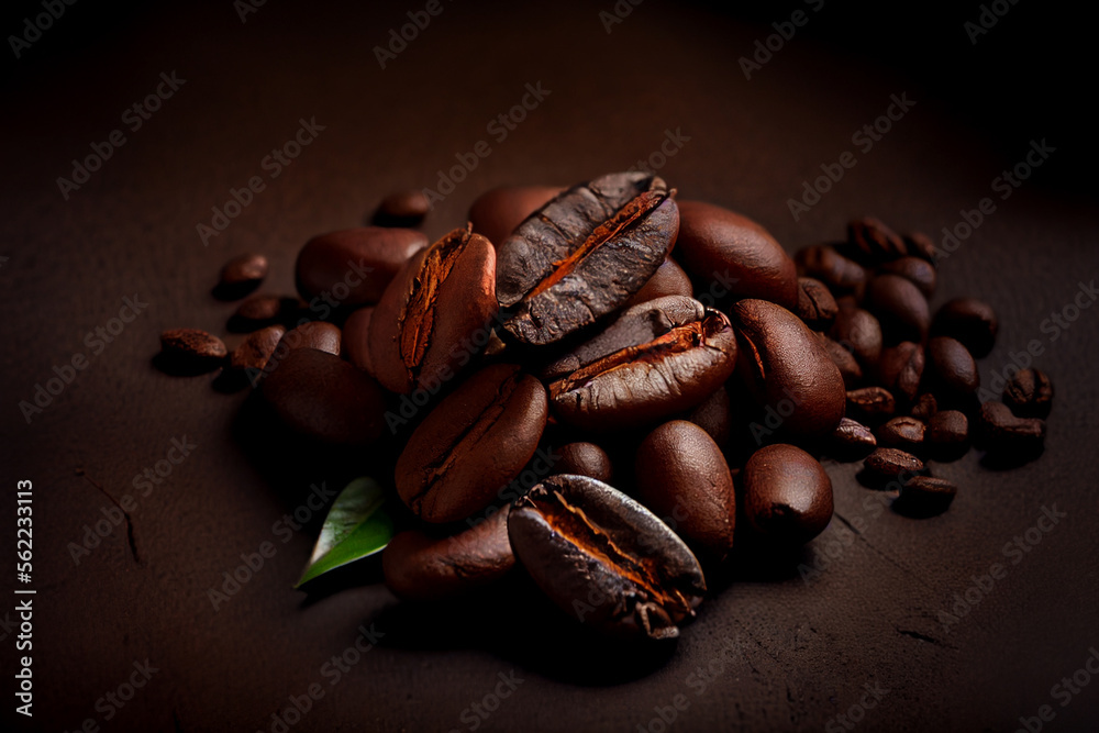 Fototapeta premium Eine Reihe von frisch gerösteten Kaffeebohnen auf weißem Hintergrund - Generative Ai