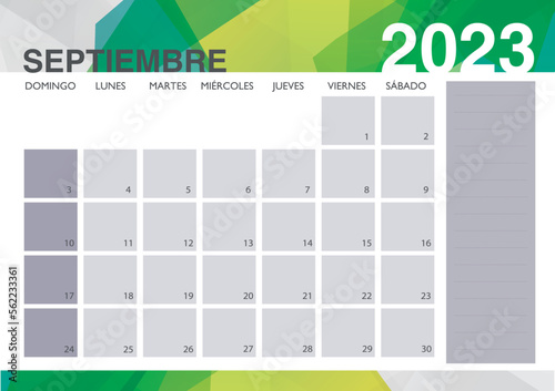 Calendario 2023 Español - Mes de Septiembre  photo