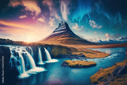 Kirkjufell Waterfall is a stunning natural feature in the area. Generative AI