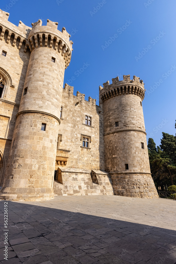 Palace of the Grand Master of the Knights of Rhodes in Greece. Old Town. Sunny Day.