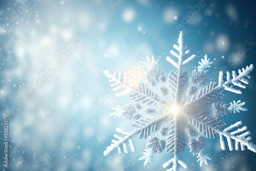 Winter holiday scene including snowdrifts and a silver snowflake decoration. Generative AI © MUNUGet Ewa