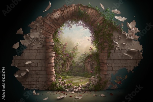 Background of a shattered eden gate in a walled garden Generative AI